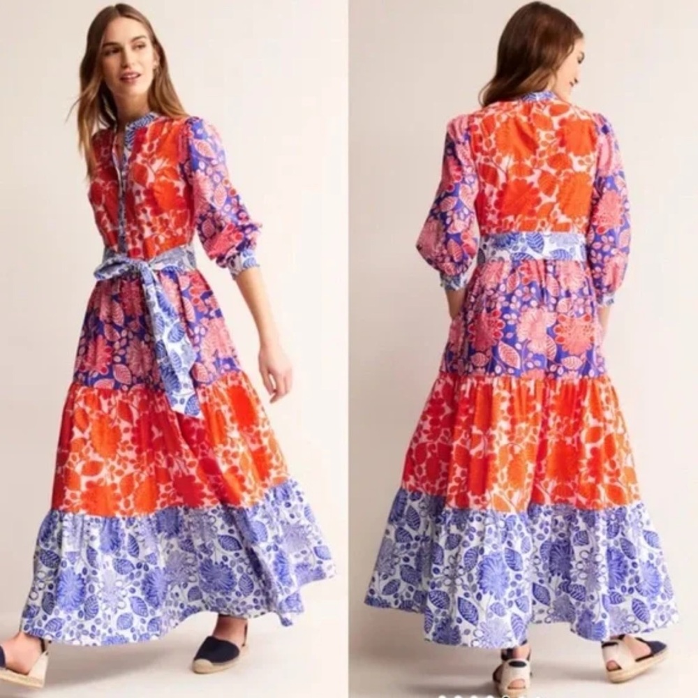 Boden Red and Blue Floral Long Sleeve Dress